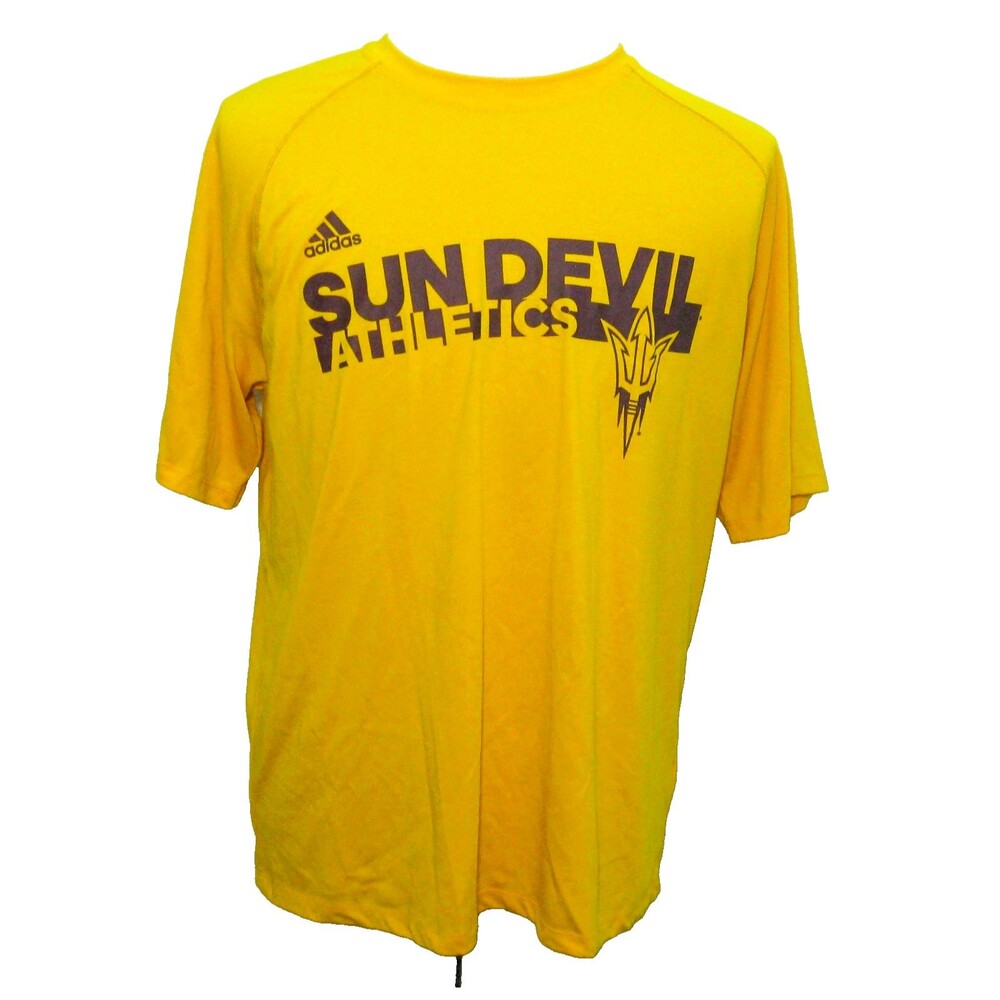 Arizona State Sun Devils Mens Adidas Yellow Short Sleeve T-Shirt Climalite Top